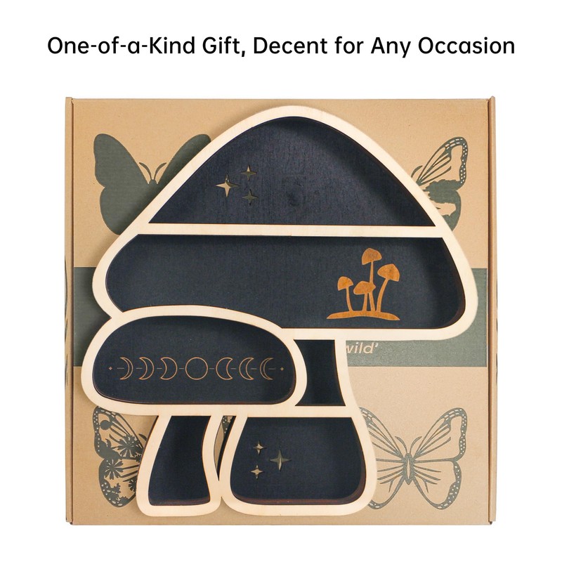 FNYDOX Cute Mushroom Decor, Wooden Floating Mushroom Shelf for Wall,