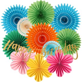 SUNBEAUTY Pack of 12 Paper Fans Birthday Decoration Hanging Paper Fans Happy Birthday Garland for Birthday Weddings Baby Shower Party Decoration