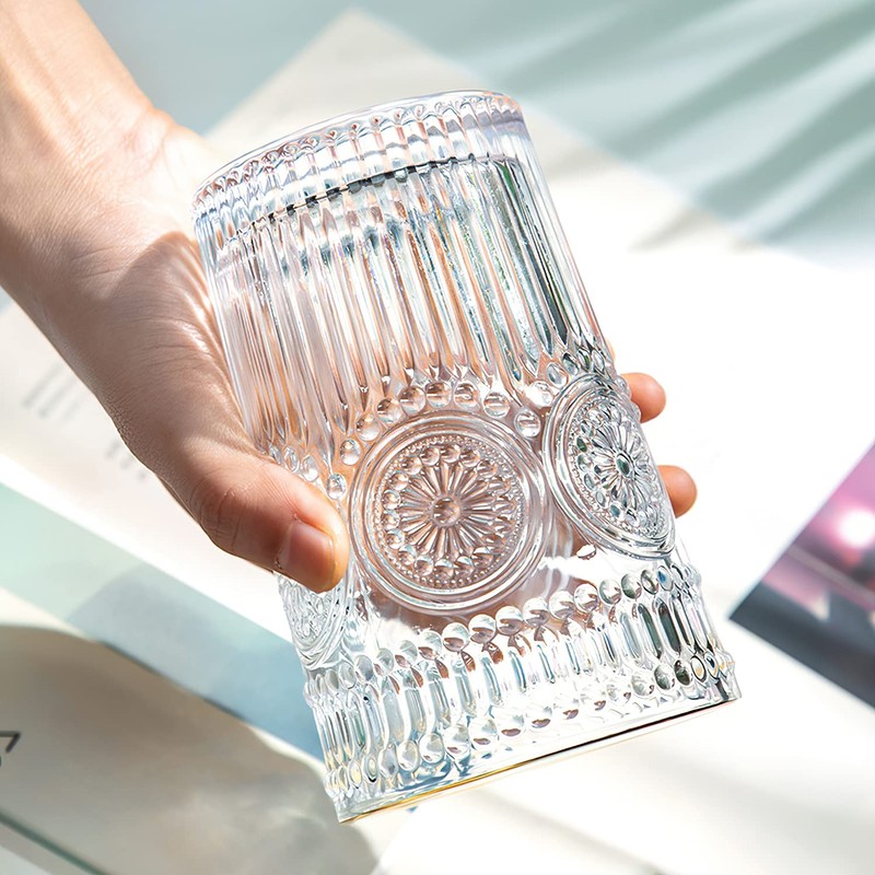 Kingrol 6 Pack 12 oz Romantic Water Glasses, Premium Drinking