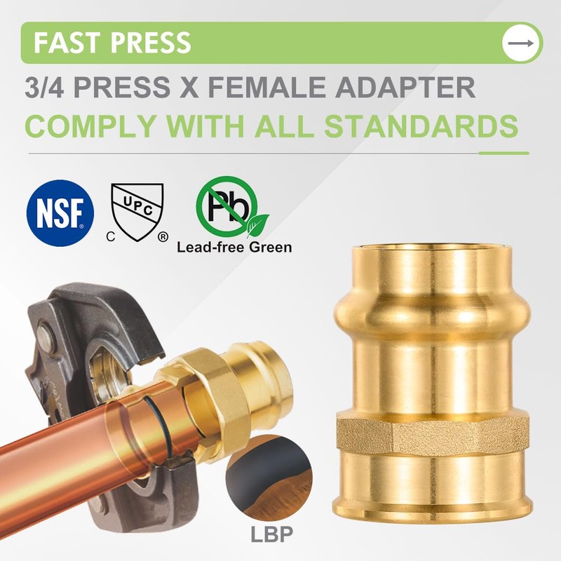 ORIANSE 10 Pack Brass Propress Fittings 3/4" ProPress x 3/4"