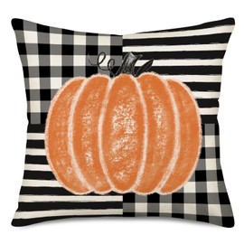 Smilyard Fall Pillow Cover 20x20 Inch Orange Pumpkin with Black White Buffalo Plaids Stripe Throw Pillow Covers for Fall Decor Autumn Farmhouse Thanksgiving Decorative Pillow Cases for Sofa Couch