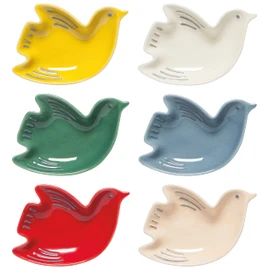 Now Designs Bird Shaped Ceramic Pinch Bowl Set, Soy Sauce Dish, Set of 6