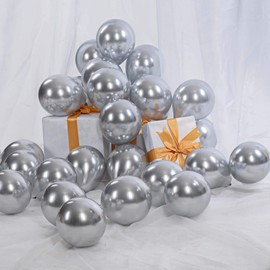 AIM & GGKK 50 Pcs Silver Metallic Balloons - 5 Inch Latex Balloons for Weddings, Birthdays, Baby Showers, Graduation Parties - Metallic Silver Balloons