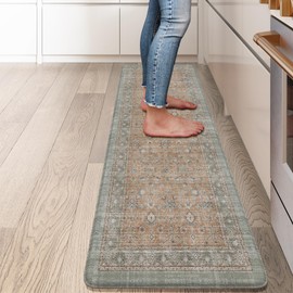 Sungea Anti Fatigue Kitchen Mat, Non Slip Cushioned Kitchen Floor Mats Waterproof Memory Foam Kitchen Rugs, Thick Comfort Ergonomic Standing Desk Mat for Office Laundry Sink(Tan)