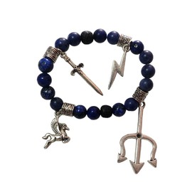 OLYMPIAN OUTFITTERS Exclusive Percy Jackson and Annabeth Gifts: Trendy Natural Stone Bracelet with Themed Charms - Collectible Fashion Items (Percy Jackson)