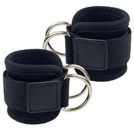 Adjustable Ankle Strap with Double D-Rings and Neoprene Support Ankle Straps for Cable Machines for Kickbacks, Workouts, Leg Extensions, Curls, and Hip Abductors for Men and Women (Black, Pair)