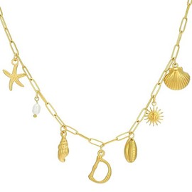 SRWRPR Golden Initial Charm Necklace for Women Shell Letter Necklaces, 14K Boho Beach Necklace Pendant Choker Starfish Jewelry Gifts