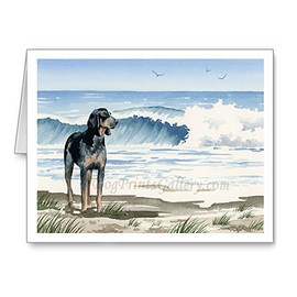 DJ Rogers Fine Art Bluetick Coonhound at the Beach - Set of 10 Watercolor Note Cards With Envelopes