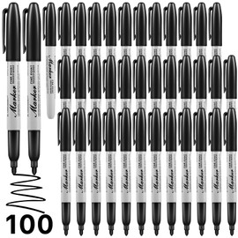 Extrapins 96 Pack Permanent Markers Bulk, Black Permanent Marker Set, Quick Drying Waterproof Marker, Fine Point Marker Pens for School Home Office Supplies, Work on Glass Wood Metal Stone
