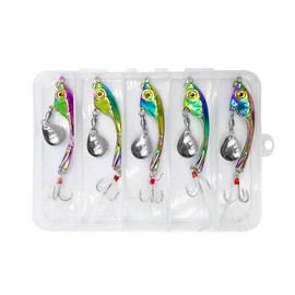 5 Piece Jig Spinner Set, Fishing Lure Set 15 g, Pike Bait Blinker Fishing, Trout Bait, Fishing Accessories with Treble Hooks, Lead Head Spinner for Perch, Zander, Chub Wobbler