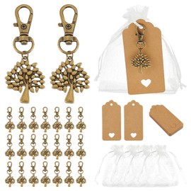PH PandaHall 24 Sets Baum des Lebens Schlüsselanhänger Favors Taufe Party Favors Organza-Geschenk-Taschen Hochzeit Gefälligkeiten Kleine Mesh-Beutel für Jahrestag Geburtstage Gast Rückkehr