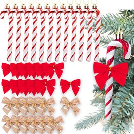 BDSHUNBF 12 Pcs Christmas Decorations Candy Cane, Christmas Plastic Candy Cane, Glitter Red White Christmas Tree Decorations, with Red and Gold Bow, for Xmas Party Christmas Home Decoration