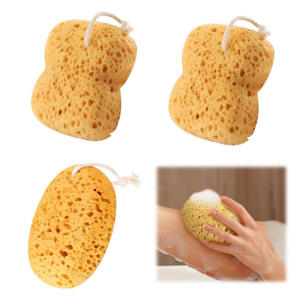 3 Stück Badeschwamm Naturschwamm mit Kordel Naturschwamm zum Duschen Braun