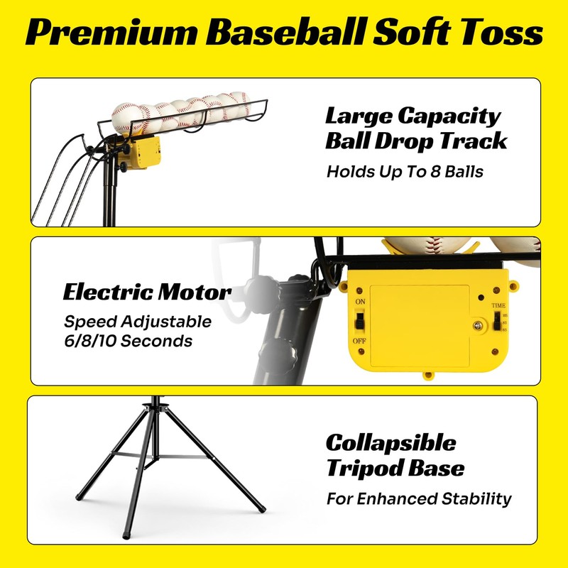 JASCOPRO Electric Baseball Soft Toss Machine for Batting Practice