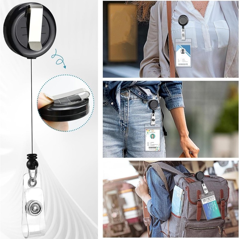SUFFIC 3 Pcs Porta Gafete con cordón Y Carrete Retráctil,Portatarjetas
