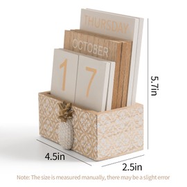 Wood Desk Perpetual Block Calendar, Daily Desktop Vintage Wooden Blocks for Home Farmhouse Office Aesthetic Decor Rustic Decoration Brown Pineapple