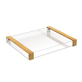 JUIOETUR Acrylic Serving Tray with Wooden Handles, Rectangle