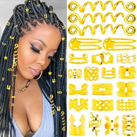 103PCS Gold Hair Jewelry for Braids, Cuffs & Rings, Loc Accessories for Black Women, Metal Decorations, Charms for Dreadlocks and Braiding