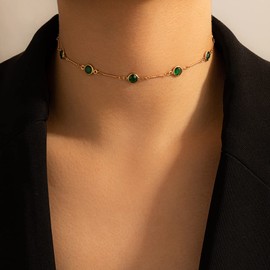 Asphinien Bohemian Green Crystal Choker Necklace Tiny Emerald Station Chain Necklace Dainty Satellite Necklace Gorgeous Wedding Jewelry Gift for Women
