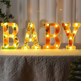 Realspring Woodland Greenery Centerpieces Baby Marquee Light up Sign Letters 8.26'' Babe Shower Letter Battery Operated Gender Reveal Birthday Party Decor for Home Table(Orange,Orange)