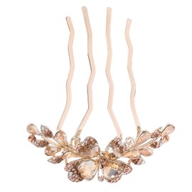 LOGOFUN Crystal Hair Side Comb Rhinestone Hair Comb Wedding Bride Updo Side Comb Bridal 4-prong Hairpin for Women Girls Hair Accessory - Champagne Color