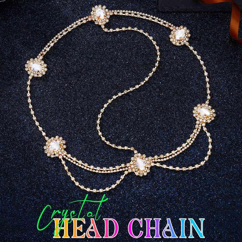 GORAIS Rhinestone Head Chain Gold Crystal Headpiece Egyptian Costume Headband