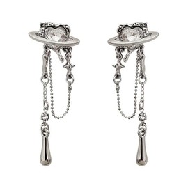 Y2k Saturn Asymmetrical Planet Heart Star Earrings Cross Dangle Rhinestone Cross Star Drop Earrings Space Jewelry for Women