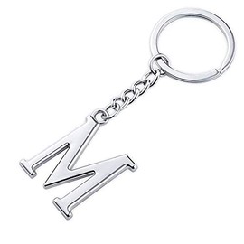 Initial Letter Keychain Alphabet Key Rings Stainless Steel Letter Charm Keychain for Women (Letter M)