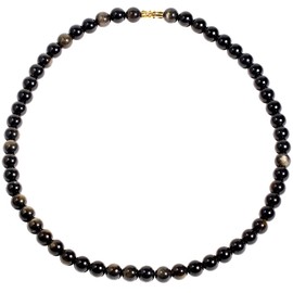 Jewboo Chokers Necklaces for Women Men Crystals and Healing Stones Crystal Beads Strand Cool Necklace Jewelry 8mm (Gold Obsidian)