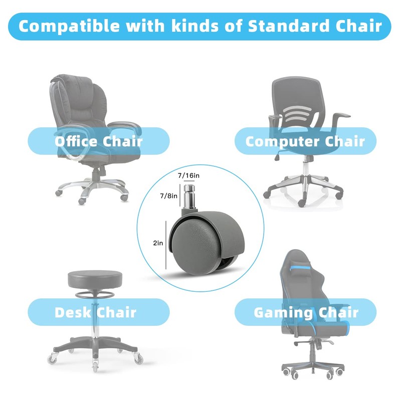 Omyoffice Office Chair Casters, 2" Heavy Duty Caster Wheels Set