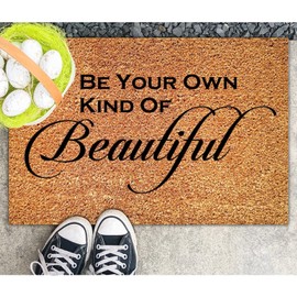 DecStic Be Your Own Kind of Beautiful Coir Mat Funny Positive Quotes Door Mats Weather Resistant Non Slip Front Door Mat for Front Porch Entrance Home Entryway Housewarming Gift 24x36in