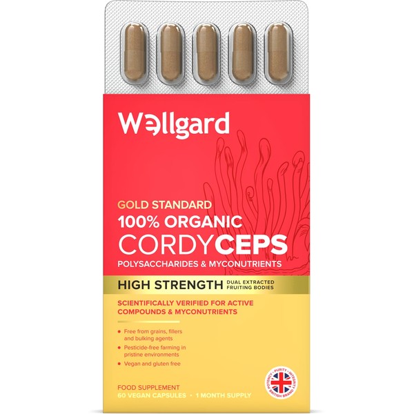 Wellgard Organic Cordyceps Mushroom Capsules – Cordyceps Supplement, Dual Extracted, Easy to Use, 60 Capsules