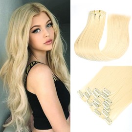 7 Pcs Full Head Clip In Hair Extensions Party Highlights Colored Hair Streak Synthetic Hairpieces (20 Inch Straight, #613)