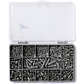 Set of 270 Assorted Pozi Pan Head Machine Screws/Bolts -DIN 7986- M3, M4 and M5, A2-70 (304) Stainless Steel: Sturdy Re-Cycled Compartment Box