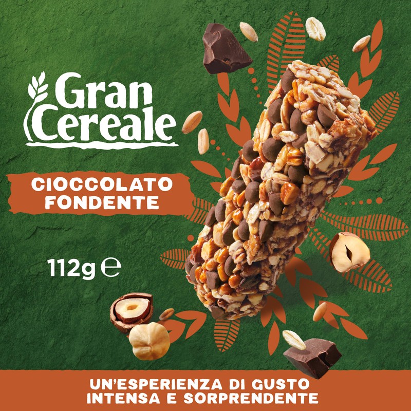 Gran Cereale, Barrette con Cioccolato Fondente, Avena e Nocciole, Snack