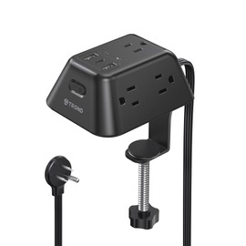 Desk Clamp Power Strip, Surge Protector with 5 AC Outlets and 3 USB Ports, Desk Mount Charging Station, Fit 1.97in Tabletop Edge Thick, 6FT Extension Cord, for Home Office Gaming Accessories