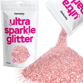 Hemway Premium Ultra Sparkle Glitter Multi Purpose Metallic Flake for Arts Crafts Nails Cosmetics Resin Festival Face Hair - Light Rose Gold - Chunky (1/40" 0.025" 0.6mm) 100g / 3.5oz