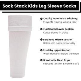 Sock Stack Kids Leg Sleeve Socks Fits Over Calf Shin Pads Compression Sleeves for Football Training Running, White
