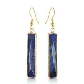 AeraVida Beautiful Blue Rectangular Lapis Lazuli Gold-Plated Silver Dangle Earrings | Classy Bohemian Earrings for Women | Statement Earring, Resin, Lapis Lazuli