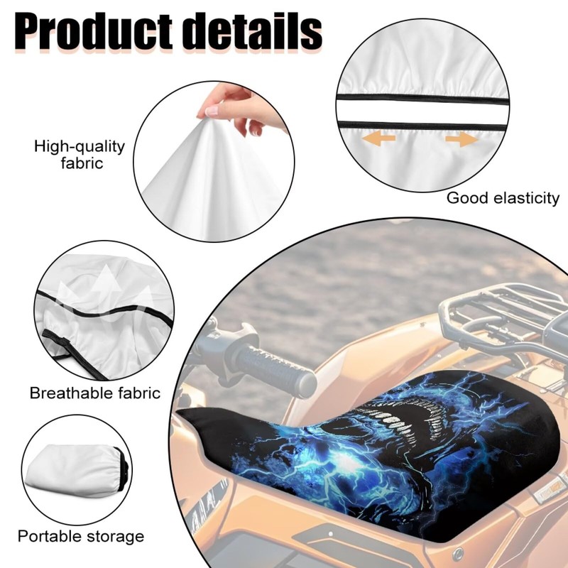 SEANATIVE Lightning Skull ATV Cover Four Wheeler Accessories Powersports Seat