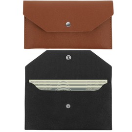 2 Pack Cash Envelope Wallet PU Leather Money Envelopes for Cash Reusable Cash Wallets for Women Money Holder Pouch for Traveling Budget Envelope for Wedding Birthday Holidays, Black Brown
