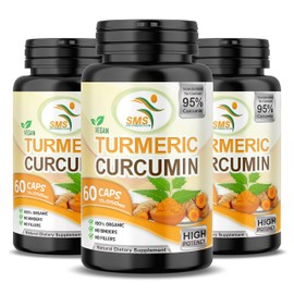 Turmeric Curcumin 1000mg with BioPerine 95% Curcuminoids - Black Pepper for Absorption, Made in USA, Natural Immune Support, Turmeric Supplement by SMS - 180 Veggie Capsules