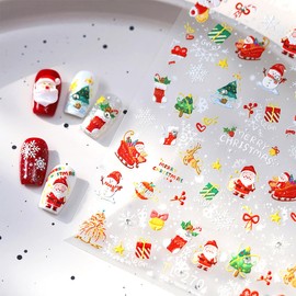 Christmas 5D Embossed Nail Art Stickers for Charms Nail Art Self Adhesive Xmas Trees Snowman Snowflake Nail Design Stickers Santa Claus Nail Stickers Winter Nail Decals for Women DIY Artificial Nails