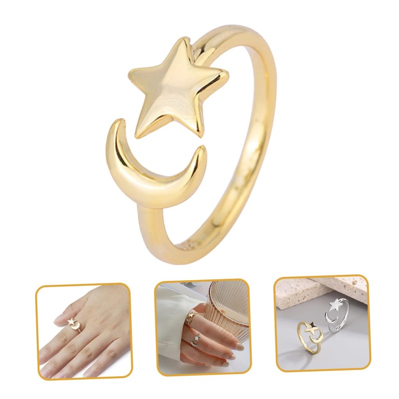 FOMIYES Open Ring Aesthetic Star Moon Ring for Women Statement