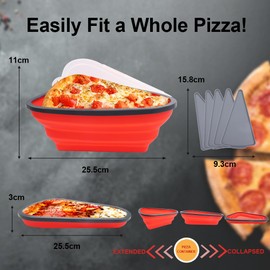Zerdie Contenedor de Silicona Plegable para Almacenar Pizza con 5 Bandejas Divisoras de Microondas, Contenedor Expandible de Almacenamiento de Pizza, Contenedor Plegable para Pizza con Tapas (Rojo)