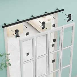 BONIKLUBA 84" Bi-Folding Barn Door Hardware Track Kit Suitable for 4 Door Panels,New Accordion Style,Sturdy&Smoothly,Easy Install(Door Not Included)