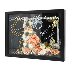 FramePro Graduation Cap Shadow Box Class of 2025 The Tassel was Worth The Hassle 12.5x16.5 Graduation Gift Party Decoration Black Frame