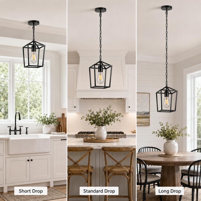 Phaosio Black Pendant Lights Kitchen Island, Modern Farmhouse Light Fixture