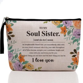 Sisters Gifts from Sister Inspirational Soul Sister Definition Noun Makeup Bag Friendship Gifts for Women Best Friends Women Bestie BFF Cosmetic Bag Zipper Pouch Bag Travel Bag for Christmas Birthday
