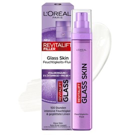 L'Oréal Paris Glass Skin Moisturising Fluid, for Plumped & Glowy Skin, with Hyaluronic Acid + 5% [Vitamin B3 + Pro B5 + C], Smoothing Anti-Ageing Face Fluid, Revitalift Filler, 50 ml